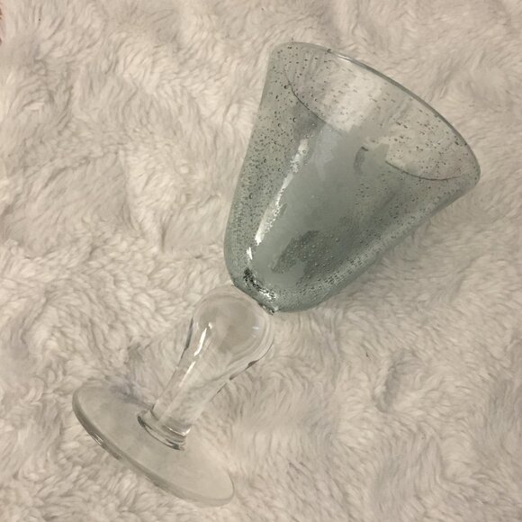 Vintage Seahorse and Starfish Coastal Aqua Glass Wine Goblet - Picture 1 of 6